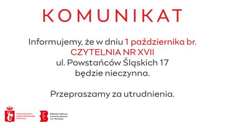 Ilustracja artykułu: Czytelnia nr XVII nieczynna 1 października 2026